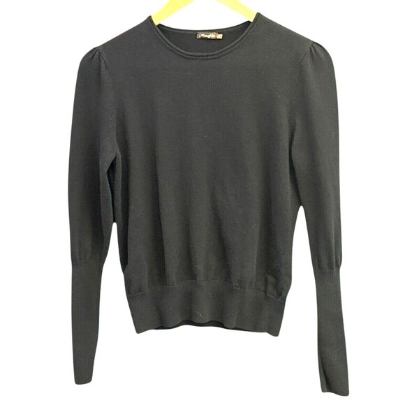 J. McLaughlin Womens Black Crewneck Sweater Pullover Medium Puff Sleeves Classic - Picture 1 of 4